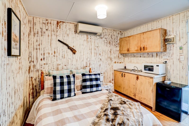 Cowboy Cabin interior with kitchenette