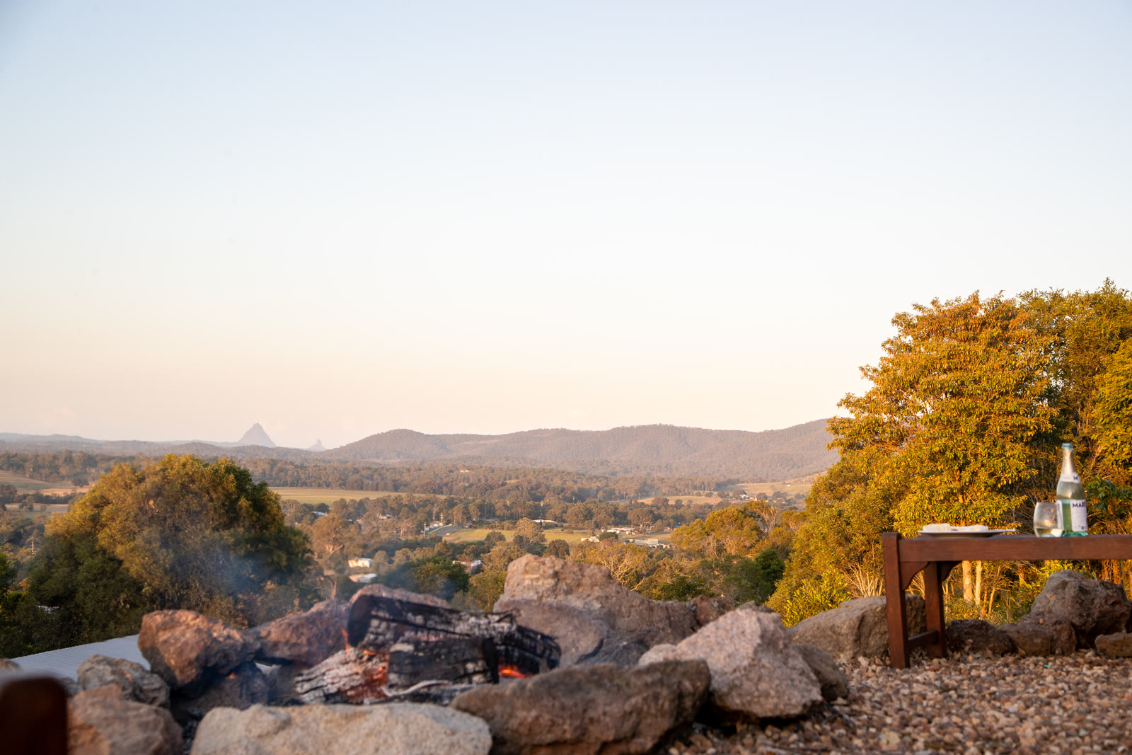 The Boma fire pit with sweeping views out to the mountains